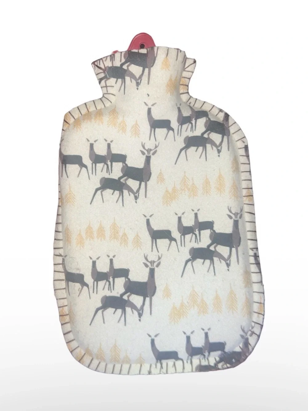 Festive Deer Hot Water Bottle Cover in Yellow and Cream